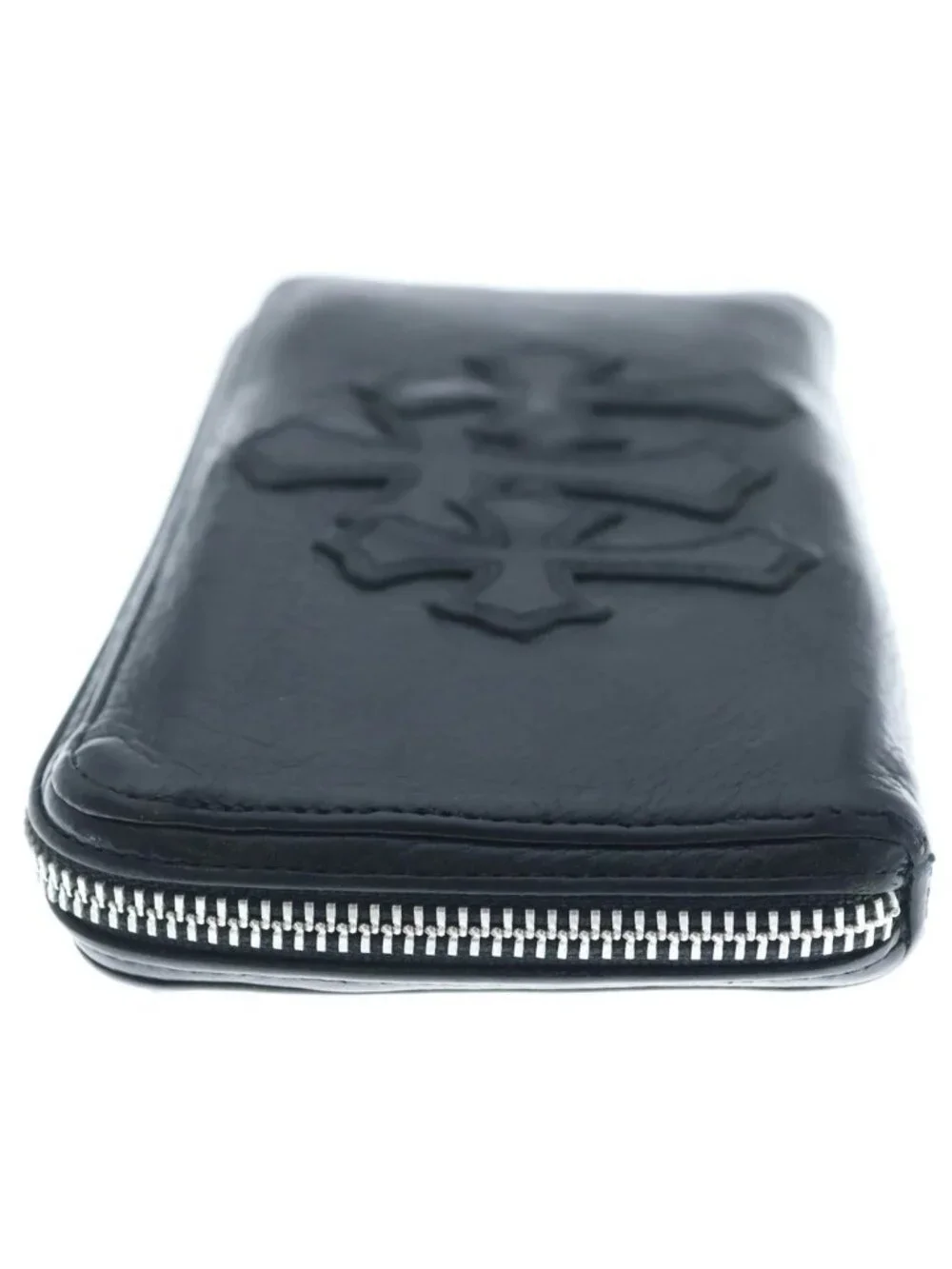 Chrome Hearts Rec Zip 3 Cross Round Zip Leather Wallet Black